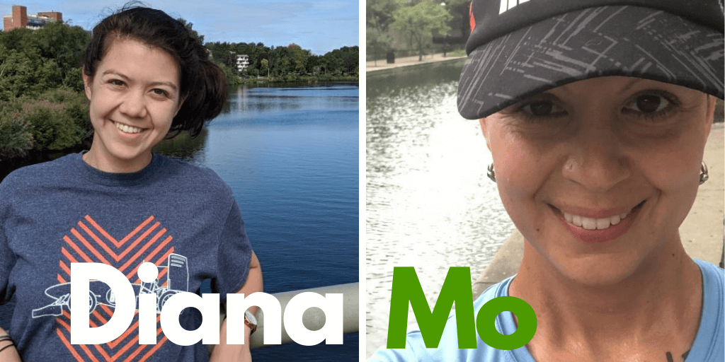 Two smiling people in two different pictures; text reads Diana on left and Mo on right