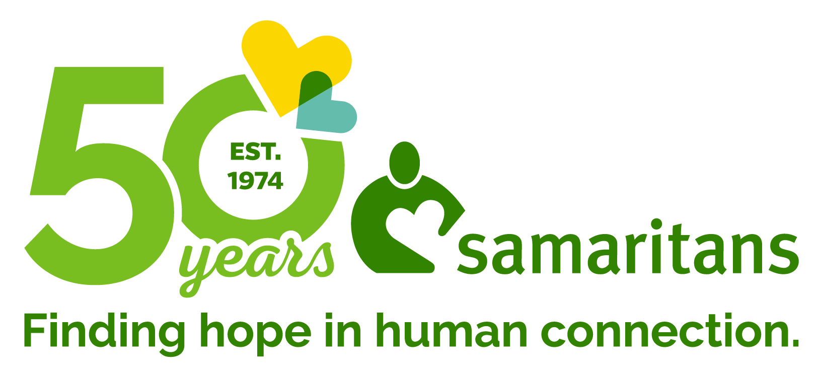 Samaritans 50th anniversary logo with tagline finding hope in human connection
